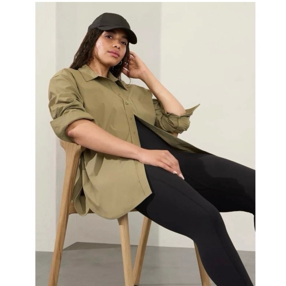 Athleta Olive Green Button-Down Shirt